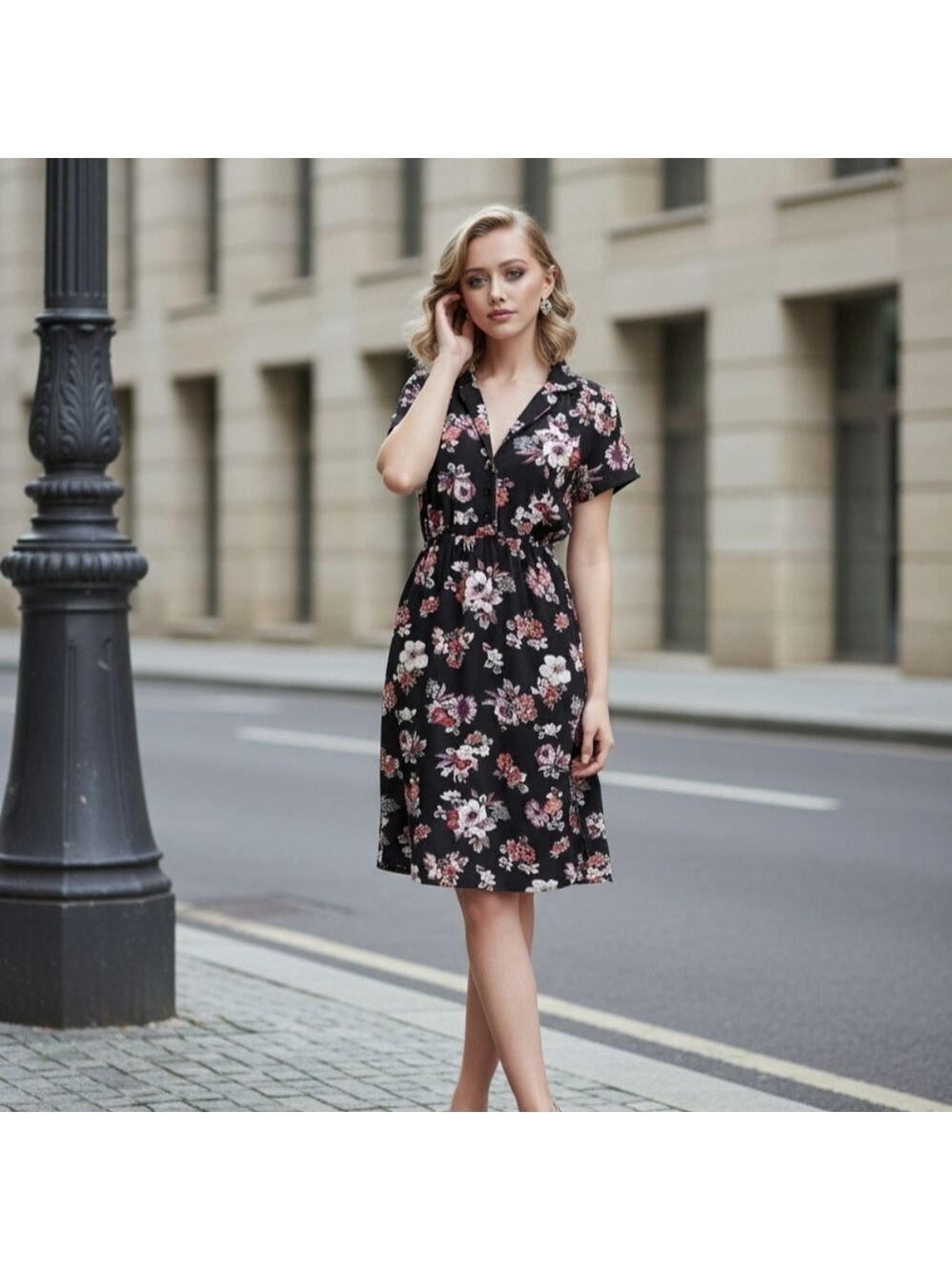 Black Purple Floral Dress Size Small